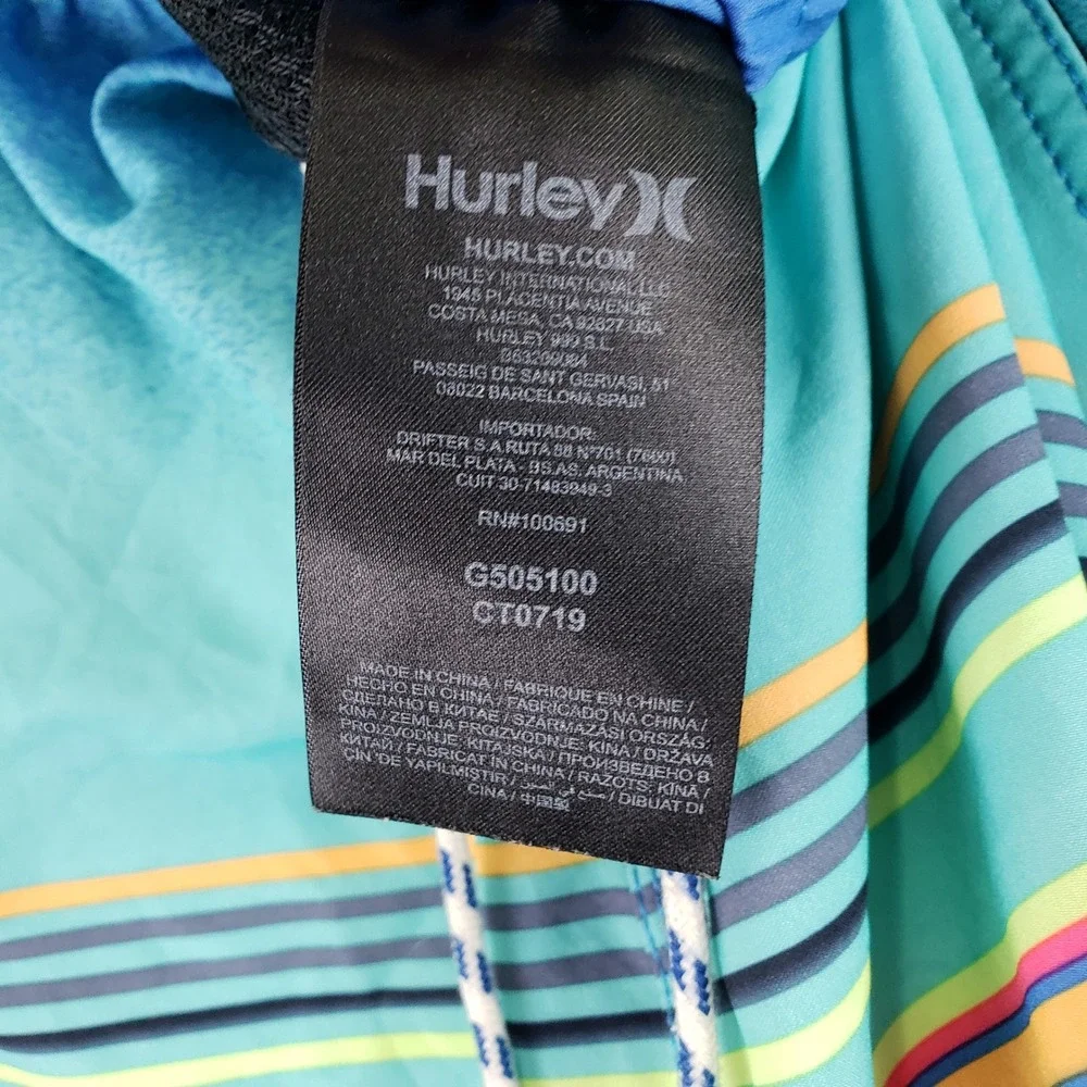 Hurley Striped Board Shorts Mens Large Blue Multi Surf Summer Beachwear